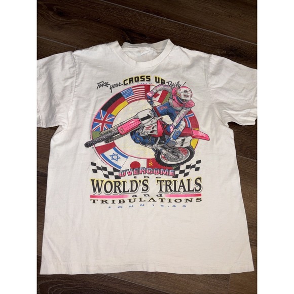 Vintage 1991 Living Epistles Motocross T-shirt Cross Up Trials Tribulations M